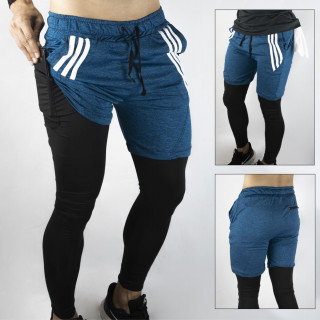 Pantaloneta licra larga 3 rayas azul turquesa