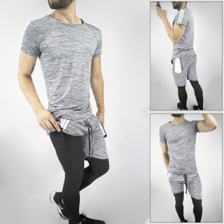 Conjunto deportivo Pantaloneta con licra Larga Gris  + Camiseta