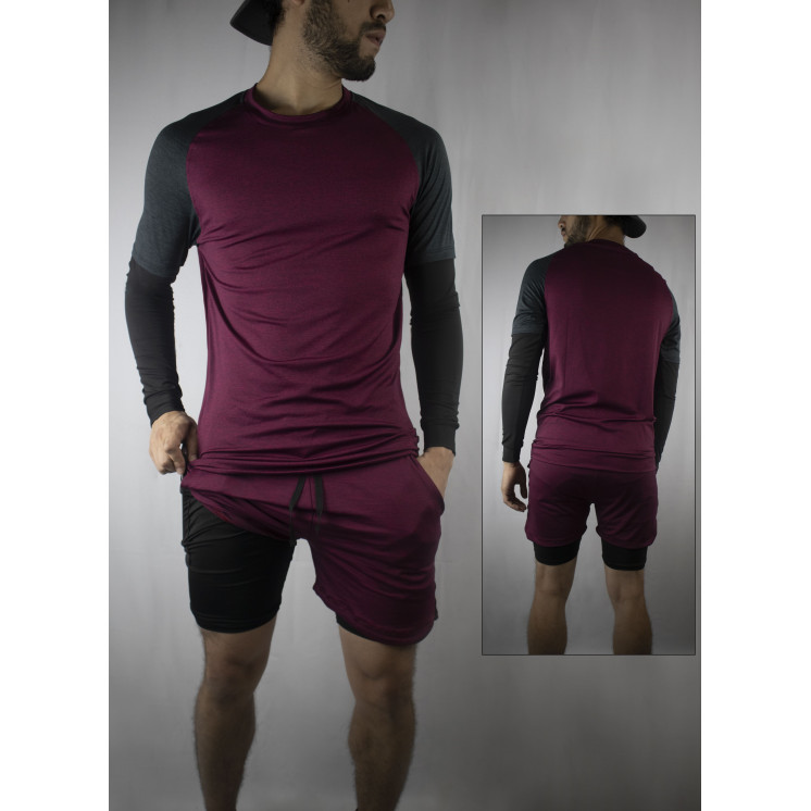 Conjunto PROMO deportivo Pantaloneta con licra Corta Vino  + Camiseta