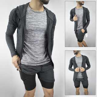 Conjunto deportivo Pantaloneta con licra Corta Gris + Camiseta + camibuzo Deportivo