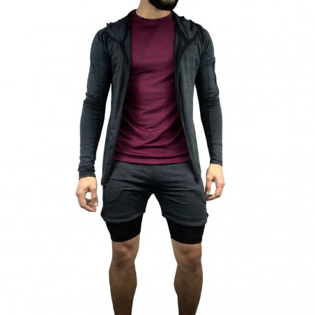 Conjunto deportivo Pantaloneta con licra Corta Negro + Camiseta Vino + camibuzo