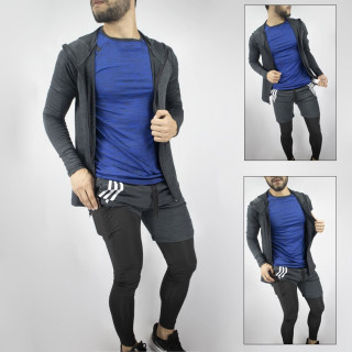 Conjunto deportivo Pantaloneta con licra Larga Negro + Camiseta Azul + camibuzo Deportivo