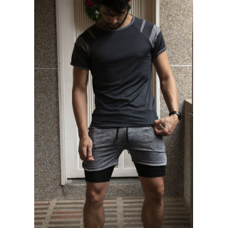 Conjunto deportivo Pantaloneta con licra corta  Gris+ Camiseta