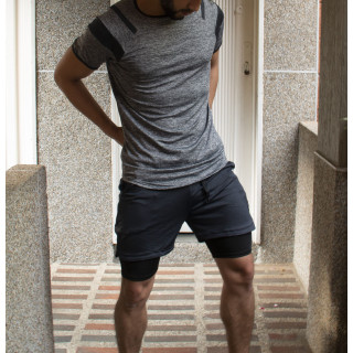 Conjunto deportivo Pantaloneta con licra corta  Negro + Camiseta Gris