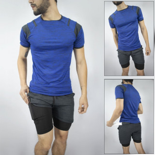 Conjunto deportivo Pantaloneta con licra corta  Negra + Camiseta Azul