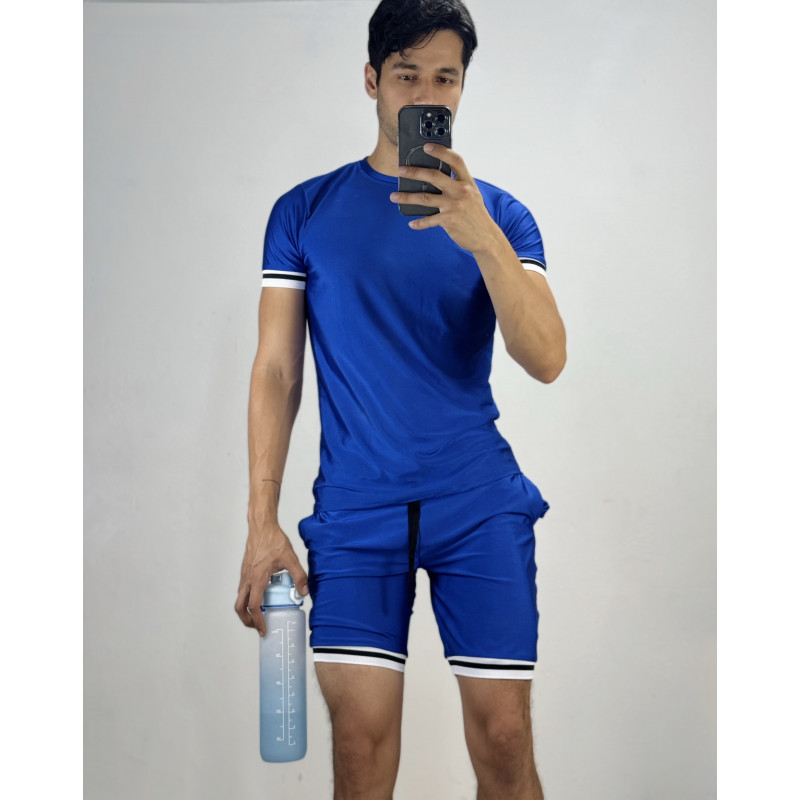 Conjunto deportivo Style Camiseta Azul + Pantaloneta Con tejido Slim fit