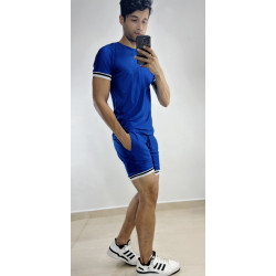 Conjunto deportivo Style Camiseta Azul + Pantaloneta Con tejido Slim fit