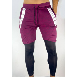 Pantaloneta licra larga 3 rayas Vino tinto