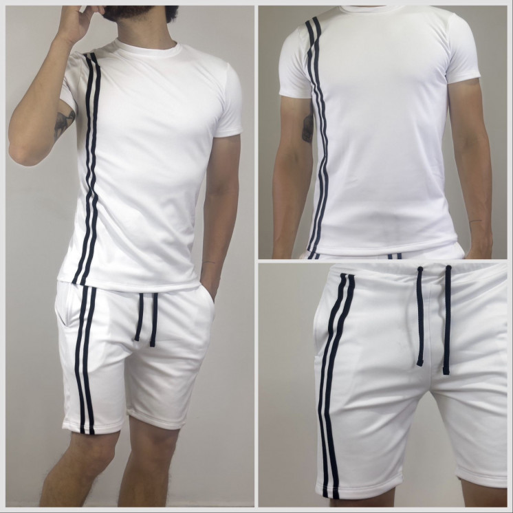 Conjunto deportivo BLANCO 2 RAYAS Camiseta + Pantaloneta  Slim fit