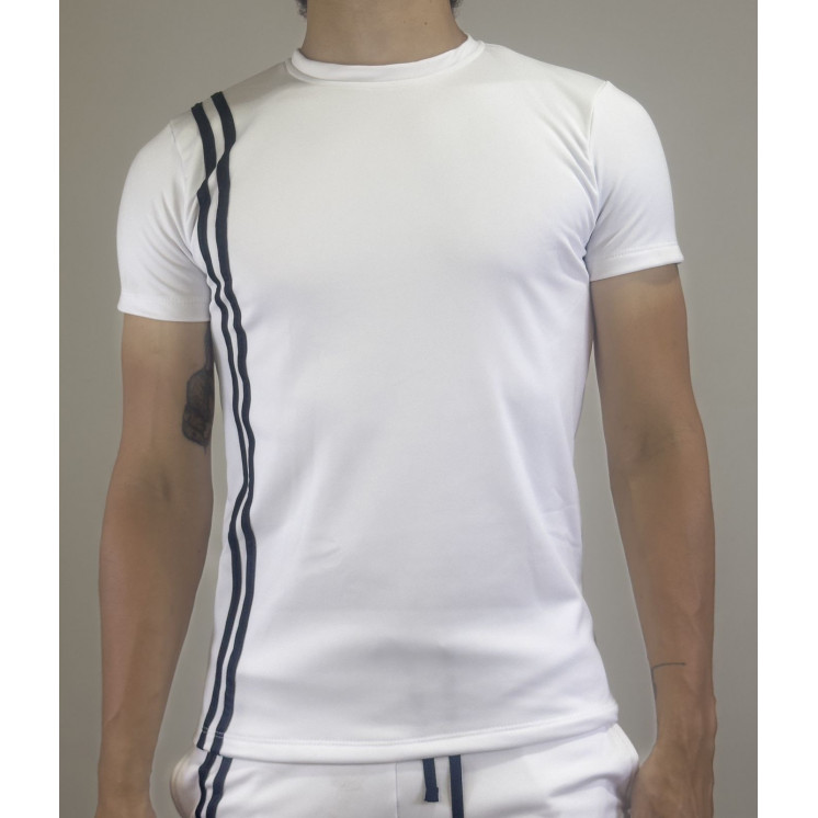 Conjunto deportivo BLANCO 2 RAYAS Camiseta + Pantaloneta  Slim fit