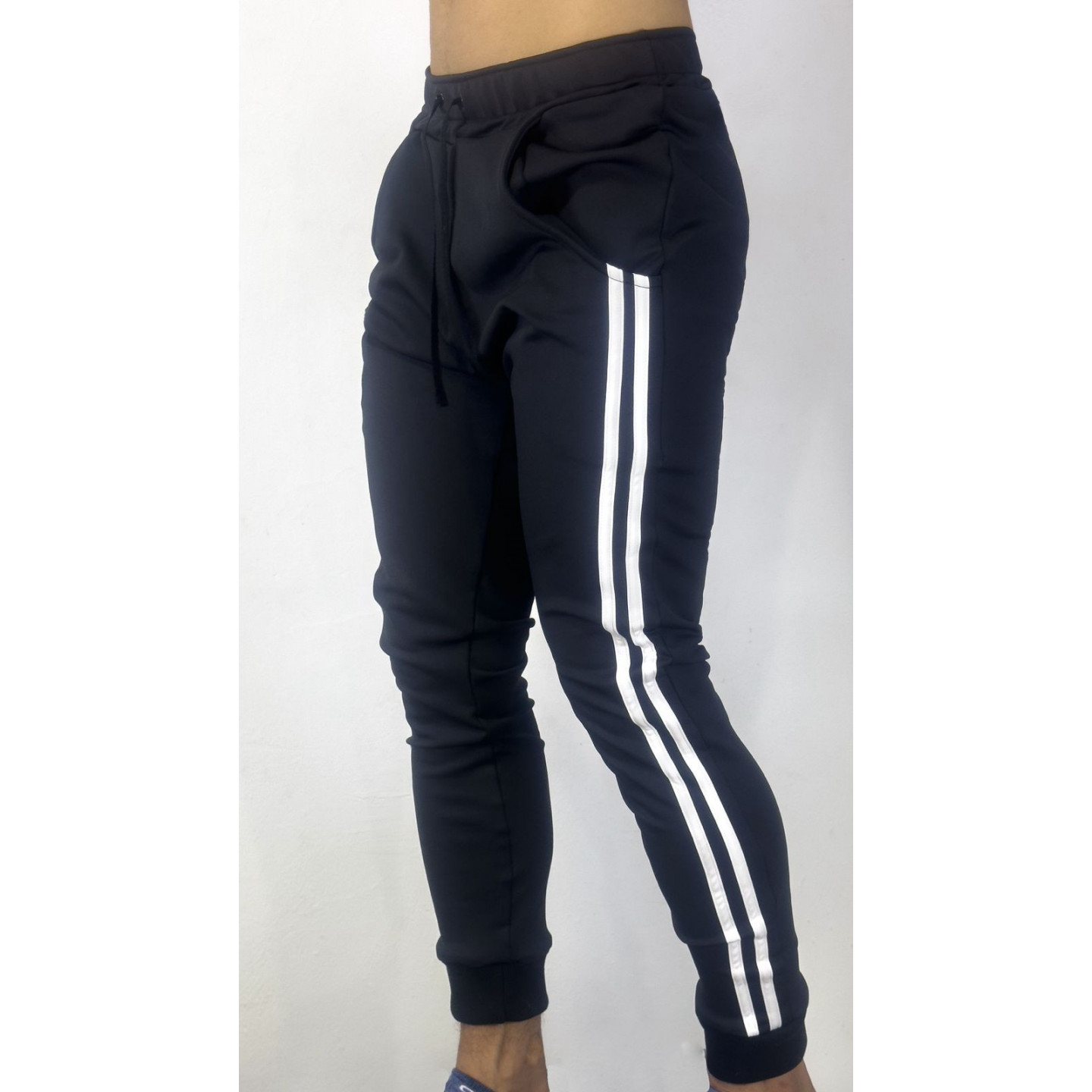 Sudadera Pantalon 2 rayas deportivo Slim fit NEGRO