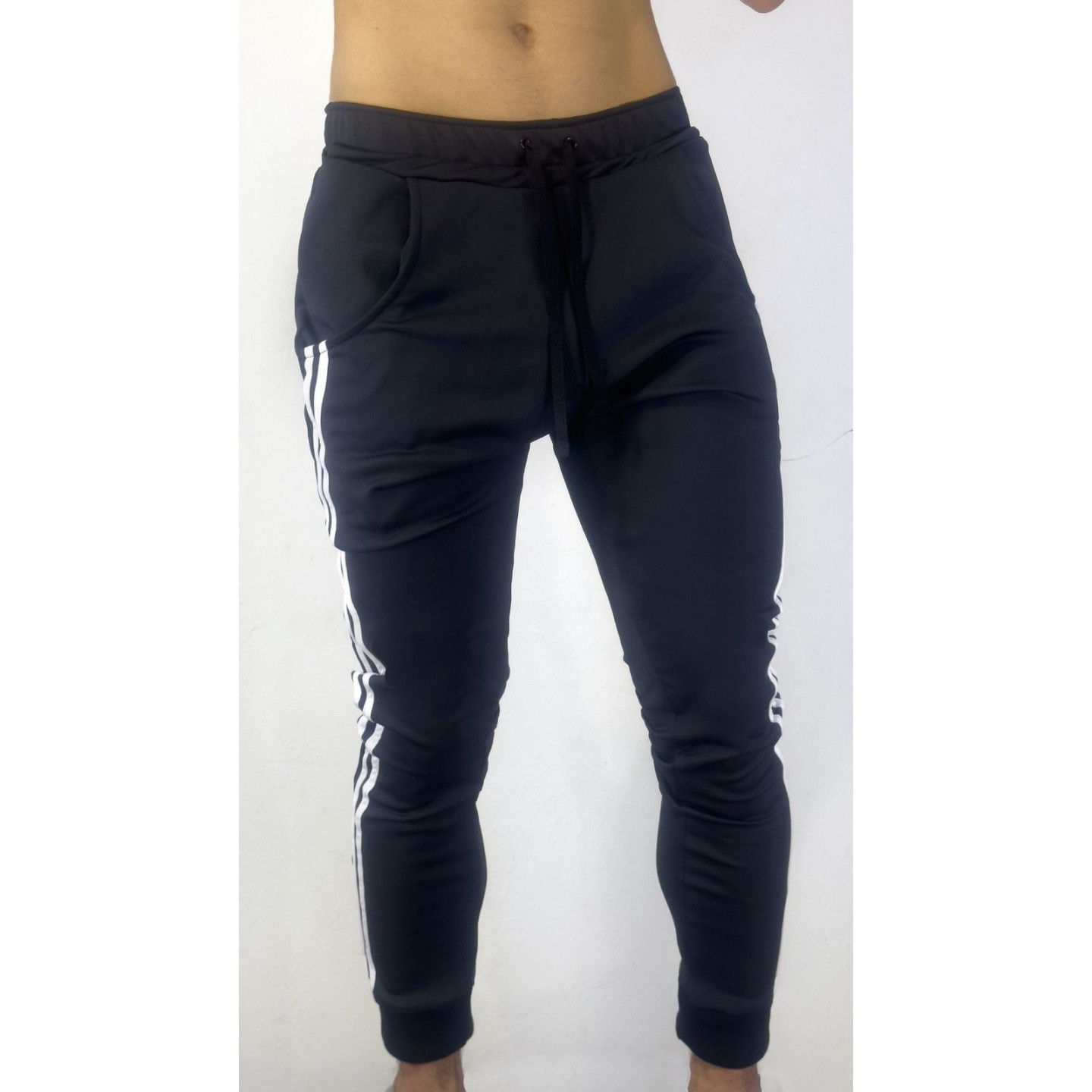 Sudadera Pantalon 2 rayas deportivo Slim fit NEGRO