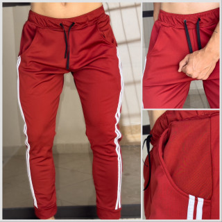 Sudadera Pantalon 2 rayas deportivo Slim fit VINO TINTO