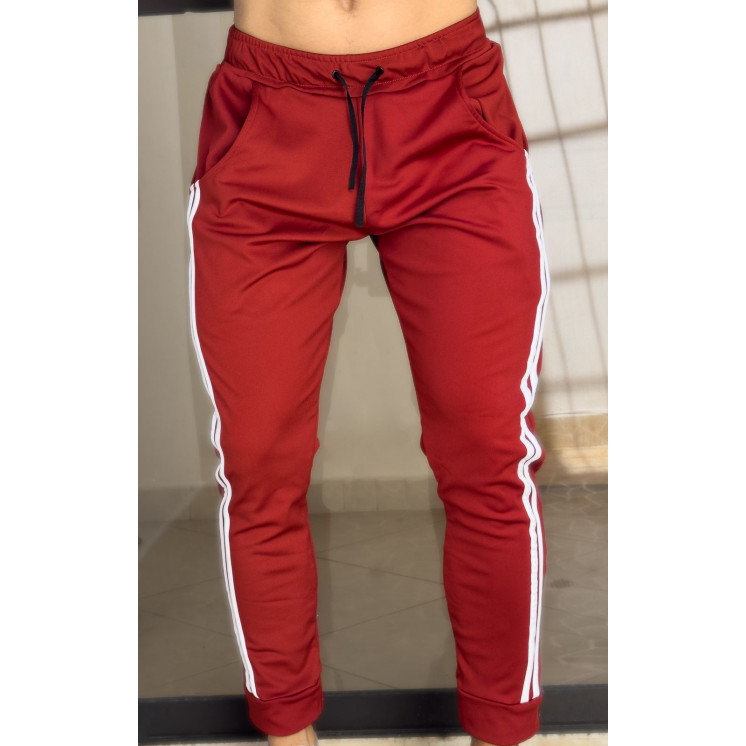 Sudadera Pantalon 2 rayas deportivo Slim fit VINO TINTO