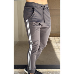 Sudadera Pantalon 2 rayas deportivo Slim fit GRIS OSCURO