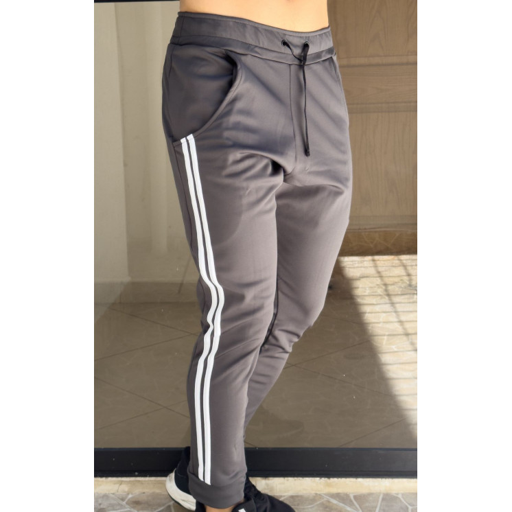 Sudadera Pantalon 2 rayas deportivo Slim fit GRIS OSCURO