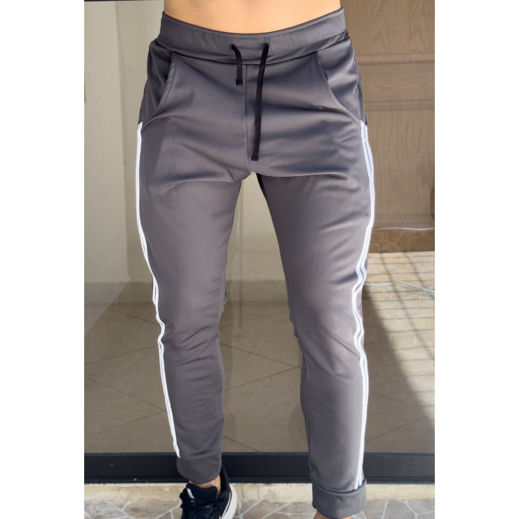 Sudadera Pantalon 2 rayas deportivo Slim fit GRIS OSCURO